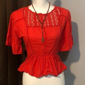 Red Knox Rose Summer Peplum Top